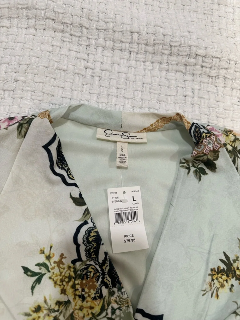 Jessica Simpson Maternity Floral boho Dress Tie Waist V-Neck mint Green Size L